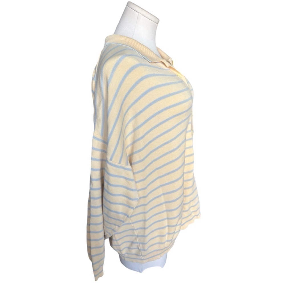 Vintage 90s Stripe Polo Sweater Top Yellow Blue - Small - Picture 2 of 9